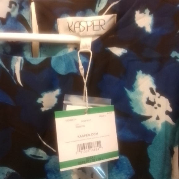 Kasper Floral Chiffon Blouse - Blue and Black - Picture 2 of 7